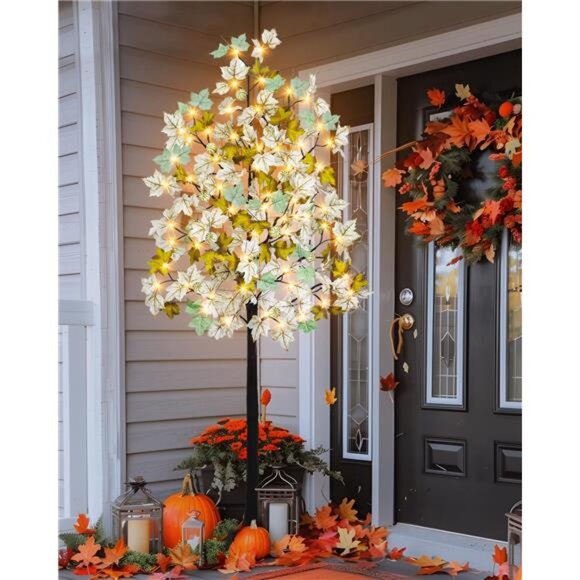 New 8FT Fall Light Up Tree Artificial Lighted Autumn Maple Trees with 160 - Picture 2 of 7